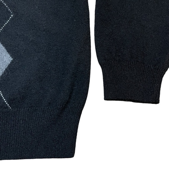 Men’s Paolo Mondo Cashmere Sweater Black Argyle Crew Neck Long Sleeve Pullover - Picture 7 of 11
